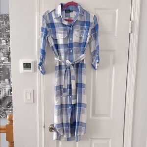 Polo Ralph Lauren Limen Blue and White Plaid Shirt Dress